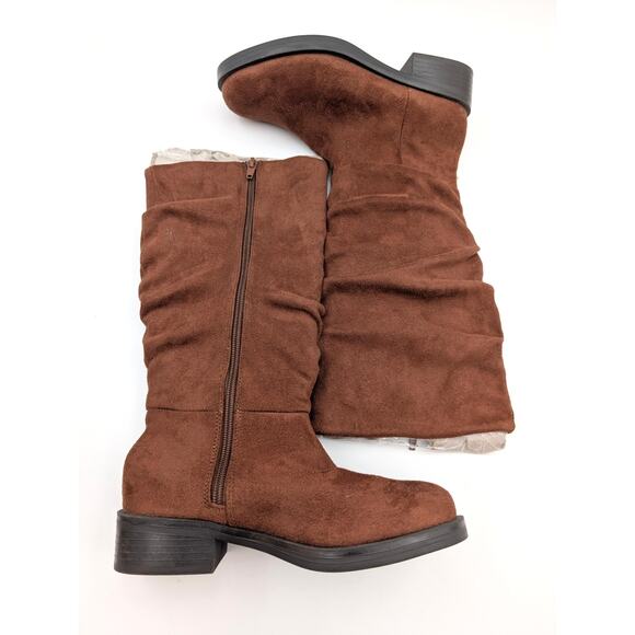Steve Madden Kids' Jcecee Ruched Slouched Cognac Suede Boot Brown Size US3 EU34 - Picture 9 of 12